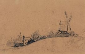 HENRY BRIGHT (1810-1873) POST MILL AND FARMSTEAD pastel on tinted paper 6 x 9ins Provenance: