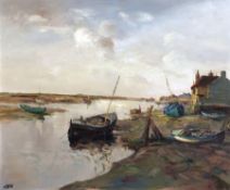 * JACK COX (1914-2007) ESTUARY WITH WELLS IN DISTANCE oil on board, signed lower left 19 x 23ins