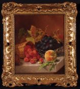 ELOISE HARRIET STANNARD (1828-1915) GRAPES, RASPBERRIES AND A PEACH ON A MARBLE LEDGE oil on canvas,