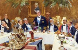FRED ROE (1864-1947) THE TOAST TO NELSON AT A CENTENARY DINNER 1905 watercolour, signed lower left