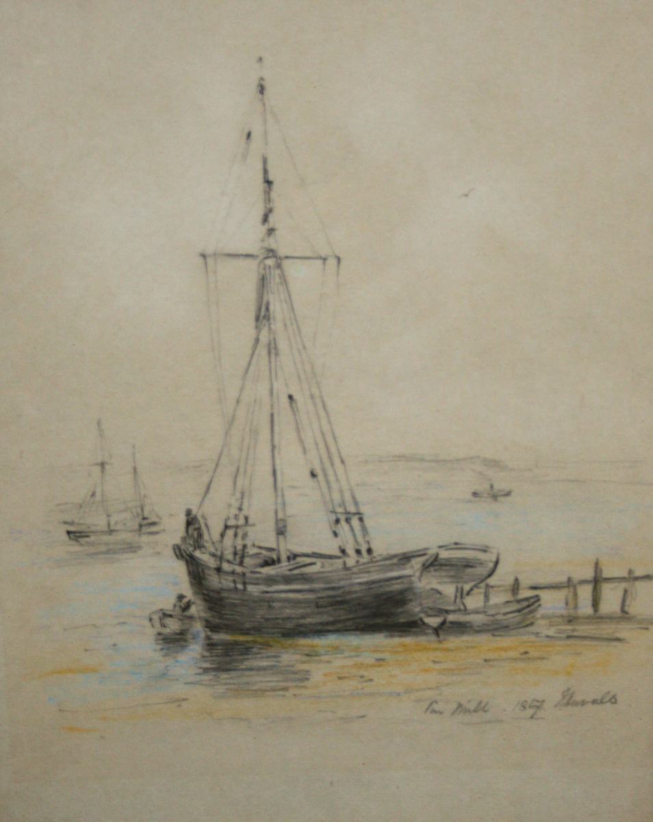 JOHN DUVALL (1816-1892) INSCRIBED PIN MILL pencil and chalk drawing, signed and dated 1867 lower