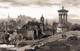 * LEONARD RUSSELL SQUIRRELL, RWS, RE (1893-1979) EDINBURGH FROM CASTLE HILL black and white