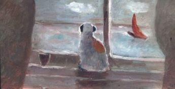 * TESSA NEWCOMB (BORN 1955) CHINA DOG oil on board, monogrammed and dated ’97 lower right 4 x 7 ½