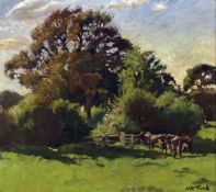 * HORACE W TUCK (1876-1951) CATTLE IN VERDANT LANDSCAPE oil on canvas, signed lower right 15 x 17ins