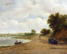 JOHN MOORE OF IPSWICH (1820-1902) VIEW OF THE ORWELL oil on panel 12 x 15ins