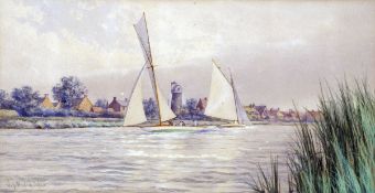 STEPHEN JOHN BATCHELDER (1849-1932) YACHT-RACING ON THE NORFOLK BROADS watercolour, signed lower
