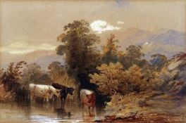 WILLIAM HENRY CROME (1806-1873) CATTLE IN LANDSCAPE watercolour, signed verso 4 x 6 ½ins