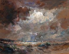 * JACK COX (1914-2007) STORMY NORTH NORFOLK ESTUARY oil on board, signed lower right 15 x 19ins