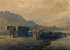 EDWARD ROBERT SMYTHE (1810-1899) HIGHLAND CATTLE IN LANDSCAPE oil on canvas, signed lower right 10 x