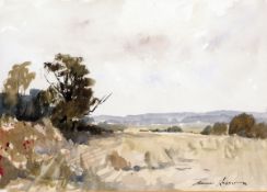 * EDWARD WESSON (1910-1983) A NORFOLK FIELD NEAR HOLT watercolour, signed lower right 9 ½ x 13 ½