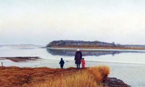 * SIMON CRAWFORD (BORN 1950) MOTHER AND CHILDREN OVERLOOKING AN ESTUARY, PROBABLY NORTH NORFOLK