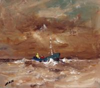 * JACK COX (1914-2007) BOAT AT SEA oil on board, signed lower left 7 ½ x 8 ½ins
