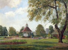 * GEOFFREY BURROWS (BORN 1934) CHAPELFIELD GARDENS oil on board, signed and dated 84 lower right