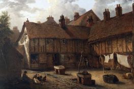 EDWARD ROBERT SMYTHE (1810-1899) IPSWICH STREET SCENE WITH FIGURES, CHICKENS ETC oil on canvas,