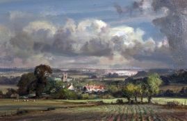 * KENNETH DENTON, RSMA (BORN 1932) THE SUFFOLK WOLD oil on board, signed lower left 15 ½ x 23ins