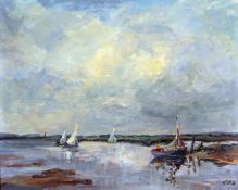 * JACK COX (1914-2007) NORTH NORFOLK ESTUARY oil on board, signed lower right 15 x 19ins
