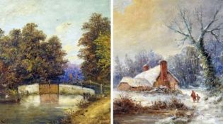 CHRISTOPHER MARK MASKELL (1846-1933) RURAL LANDSCAPES IN WINTER AND SUMMER pair of oils on board,