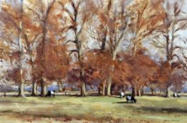 * OWEN WATERS (1916-2004) NORFOLK BEECH TREES IN AUTUMN oil on board, signed lower right and