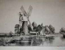 * CHARLES MAYES WIGG (1889-1969) MILL AND HOUSE ON THE BROADS etching, signed and numbered 7 of 25