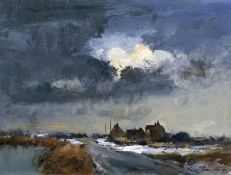IAN HOUSTON (BORN 1934) A BREAK IN THE CLOUDS AND THE LAST OF THE SNOW, NORTH NORFOLK oil on canvas,