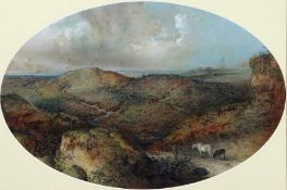 EDWARD ROBERT SMYTHE (1810-1899) MOORLAND WITH PONIES pastel 12 x 18ins