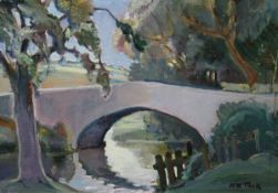 * HORACE W TUCK (1876-1951) RIVER LANDSCAPE WITH STONE BRIDGE oil on canvas, signed lower right 8