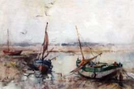 * JACK COX (1914-2007) FISHING BOATS IN AN ESTUARY watercolour, signed lower left 10 x 14 ½ins