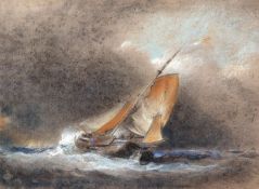 JOSEPH STANNARD (1797-1830) DUTCH FISHING BOAT IN A STIFF BREEZE pastel 13 x 17ins