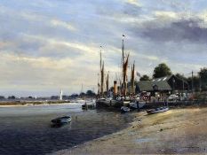 COLIN W BURNS (BORN 1944) THE QUAYSIDE – MALDON oil on canvas, signed lower right and inscribed with