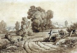 MILES EDMUND COTMAN (1810-1858) NEAR KENTISH TOWN pencil and wash, signed and dated 1853 and