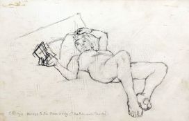 * CLAUDE ROGERS (1907-1979) HOMAGE TO THE BARON WIERTZ (THE ROMANCE READER) pencil drawing,