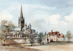 * ARTHUR EDWARD DAVIES, RBA, RCA (1893-1988) NORWICH CATHEDRAL, SOUTH VIEW watercolour, signed