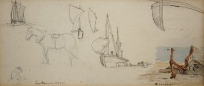 VICTORIA S COLKETT (1840-1926) SKETCHES OF FISHING BOATS, HORSE, SEATED FIGURE – INSCRIBED