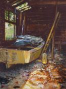 * MARGARET GLASS (BORN 1950) IN THE BOATHOUSE pastel, monogrammed and dated ’96 lower right 15 ½ x