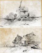 HENRY BRIGHT (1810-1873) BOAT AND BOATSHED; WINDMILL IN LANDSCAPE pair of pencil drawings, one