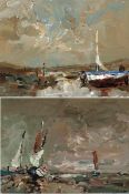 * JACK COX (1914-2007) NORTH NORFOLK ESTUARIES pair of oils on board, signed 5 x 7ins (2)