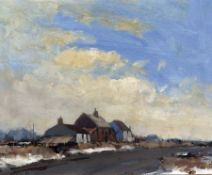 * IAN HOUSTON (BORN 1934) COTTAGES NEAR LINCOLN, WINTER oil on board, signed lower left and dated