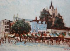 TERENCE RUDKIN (20TH C) NORWICH MARKET PLACE oil on board, signed lower right 11 ½ x 15ins