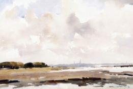 * EDWARD WESSON (1910-1983) THAMES ESTUARY watercolour, signed and dated ’81 lower right 12 ½ x