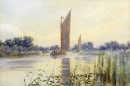 STEPHEN JOHN BATCHELDER (1849-1932) A WHERRY AND A YACHT ON THE NORFOLK BROADS watercolour, signed