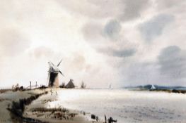 * LESLIE L HARDY MOORE, RI (1907-1997) A NORFOLK MILL, NEAR ACLE watercolour, signed lower left 14 ½