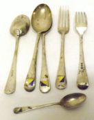 A Mixed Lot: three Old English pattern Tablespoons; two Old English pattern Table Forks and a