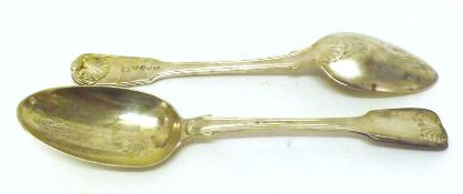 Two Fiddle, Thread and Shell pattern Serving Spoons, one London 1834 the other London 1811, Makers