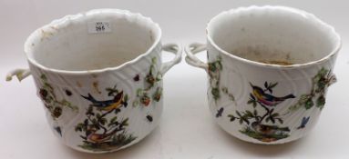 A pair of Augusts Rex double handled Jardinières with wavy top rim, decorated with scenes of birds
