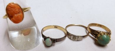 A Mixed Lot comprising: a yellow metal Ring with hollow Cameo panel of a lady, stamped “10K”; a late