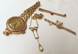 A Mixed Lot comprising: a Ladies 9ct Gold Cased Vintage Wristwatch on gold plated bracelet; two