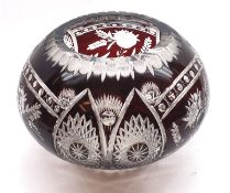 A large 20th Century Bohemian Red and Clear Cut Glass Round Vase, decorated with floral and