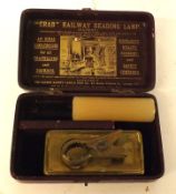 An unusual Cased Crab Railway Reading Lamp, complete with candle, case 5” long