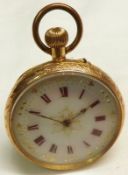 A late 19th Century Swiss open faced keyless Fob Watch, the frosted gilt and jewelled movement