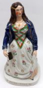 A 19th Century Staffordshire Figurine, Eliza Cook, decorated throughout in colours, raised on a
